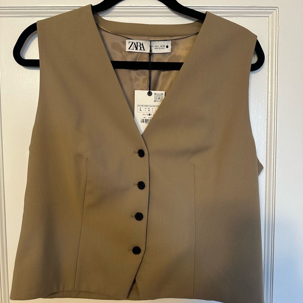 Zara Tan Button-Up Vest